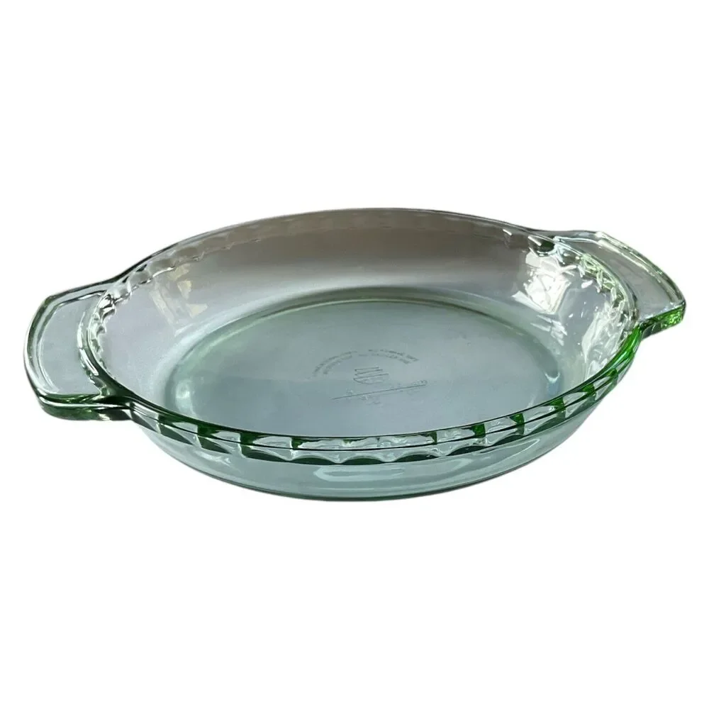Martha Stewart Everyday MSE‎ Green Glass Ribbed Pie Plate Dish 9 inch Round 1QT